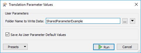 Filling in the user parameters on run